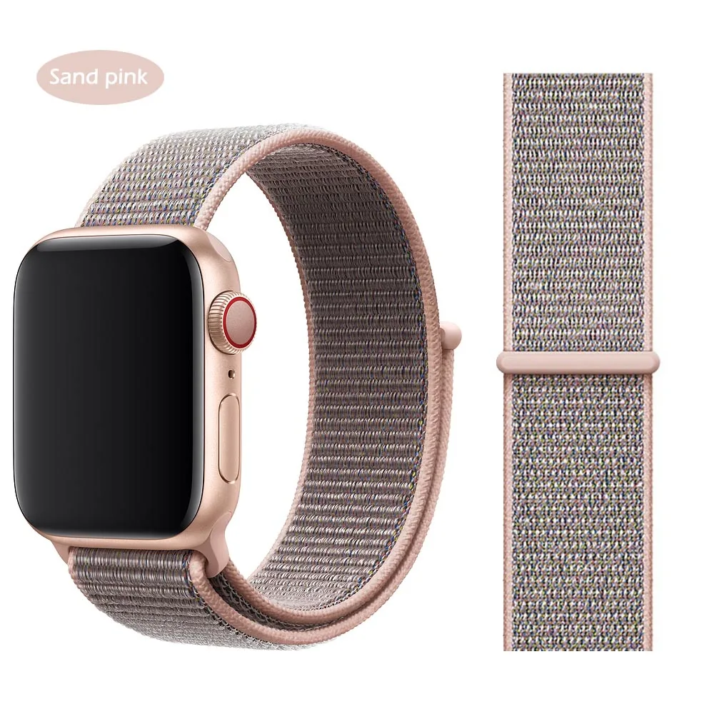 Дышащая повязка для apple Watch Series 4 3 2 полосы 44 мм 42 мм нейлон мягкая замена Спортивная петля для iwatch 4 3 2 1 40 мм 38 мм - Цвет ремешка: sand pink
