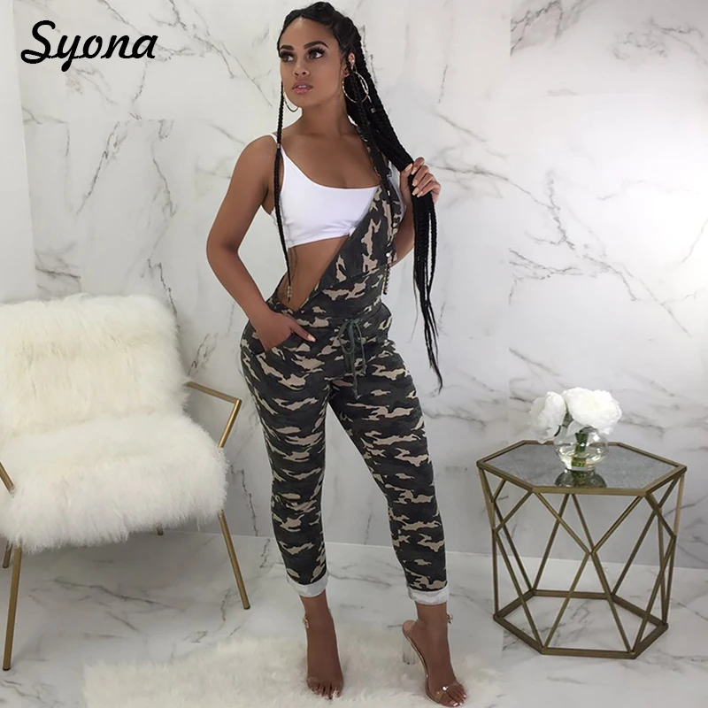 

Camo Suspender JUMPSUIT One Piece ROMPER Women Long Pants Strappy Pocket Jumper Overalls Sleeveless Short Paysuits Camouflage