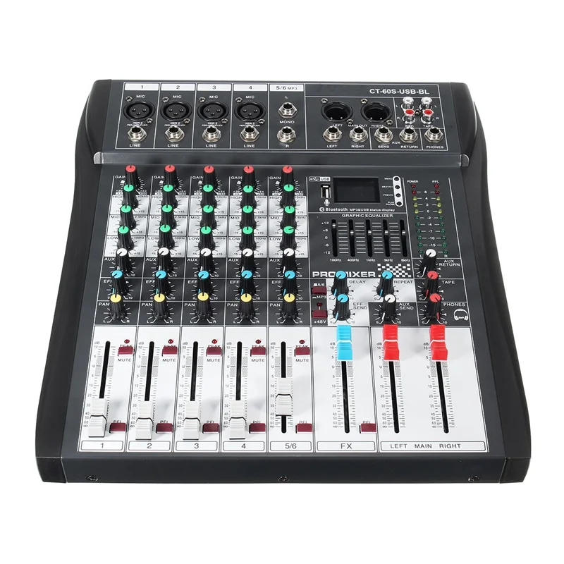 LEORY Profissional 6 канальный микшерный пульт DJ Металл Mezclador с USB СВЕТОДИОДНЫЙ LED экран