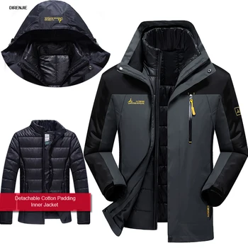 

Man Winter Waterproof Skiing 3 in 1 Jacket Outdoor Hood Fish Cotton Padding Coat Camping Trekking Hiking Climb Travel Oversized