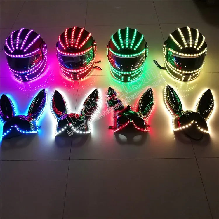 

FREE Colorful Led luminescence remote control Rechargeable RGB Luminescent helmet Performing props Rabbit mask Bar Nightclub KTV