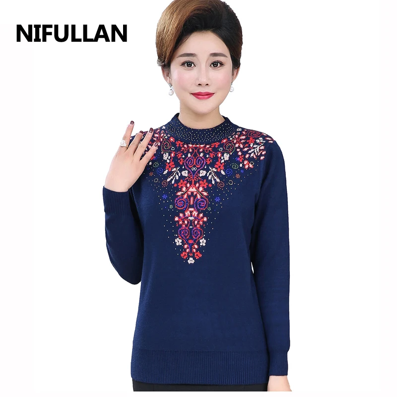 

NIFULLAN Women Knitting Sweater Winter Autumn Pullover For Mom Coat Top Knitted Sweaters Female 2019 Grey Khaki Red clothes