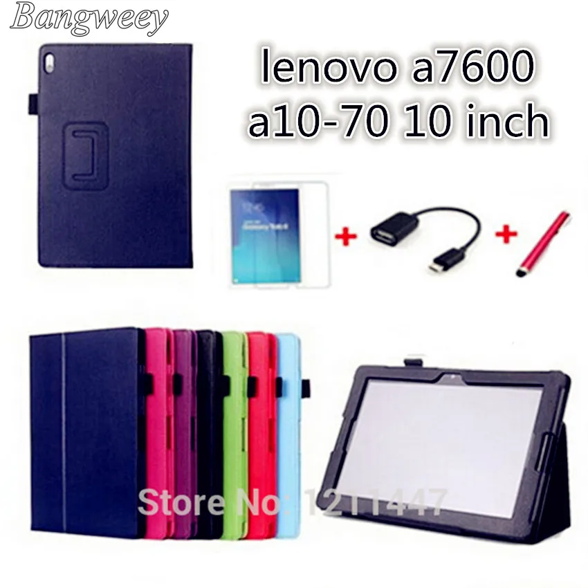 

Luxury Stand Litchi leather cover for lenovo a7600 capa para Books case For Lenovo tab a10-70 a7600 + screen protectors+Otg+ Pen