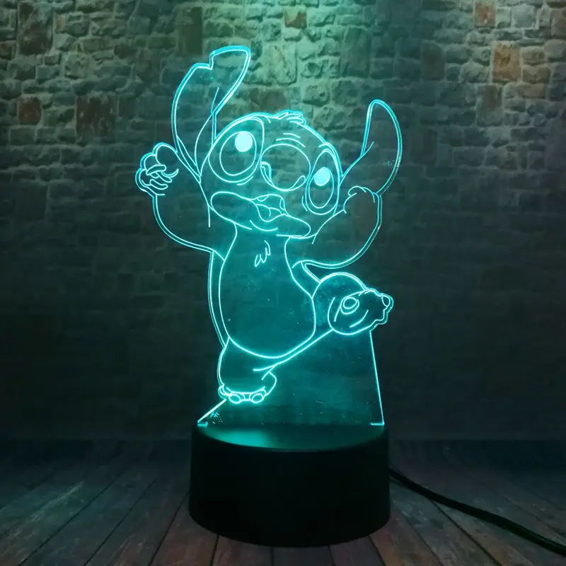 

Luminous Model 3D Illusion Nightlight LED 7 Colors Change Flash Light Dancing Stitch Anime Figure Toys for Children