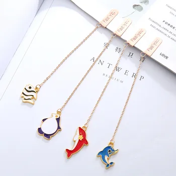

4 Pcs/Set Whale Penguin Marine Animals Metal Pendant Bookmark Cartoon Book Holder Gift Stationery