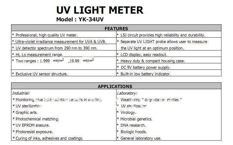 1,999 МВт/см2, 19,99nmw/см2, 290-390nm волна, Lutron УФ-счетчик YK-35UV лучше, чем YK-34UV Быстрая