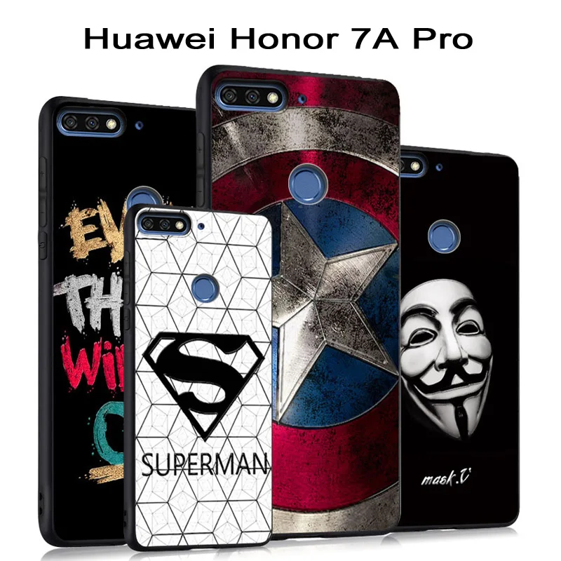 Чехол для Huawei Honor 7A Pro черный рельефный 3D чехол 7 A силиконовый с мультяшным