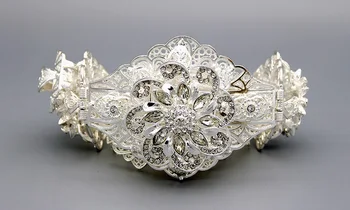 

Fashion Bride Flower Wide Waist Chains Women Emboss Belly Chains Silver Color Adjustable Length Metal Belt Body Jewelry Stage