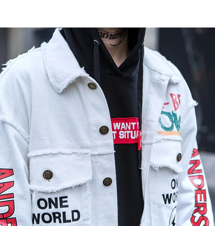 Letter Printing Jacket Men Streetwear Hip Hop Casual White Denim Jacket Male Casual Coat Outerwear Couple Shirts Jeans Jacket Letter Printing Jacket Men Streetwear Hip Hop Casual White Denim Jacket Male Casual Coat Outerwear Couple Shirts Jeans Jacket