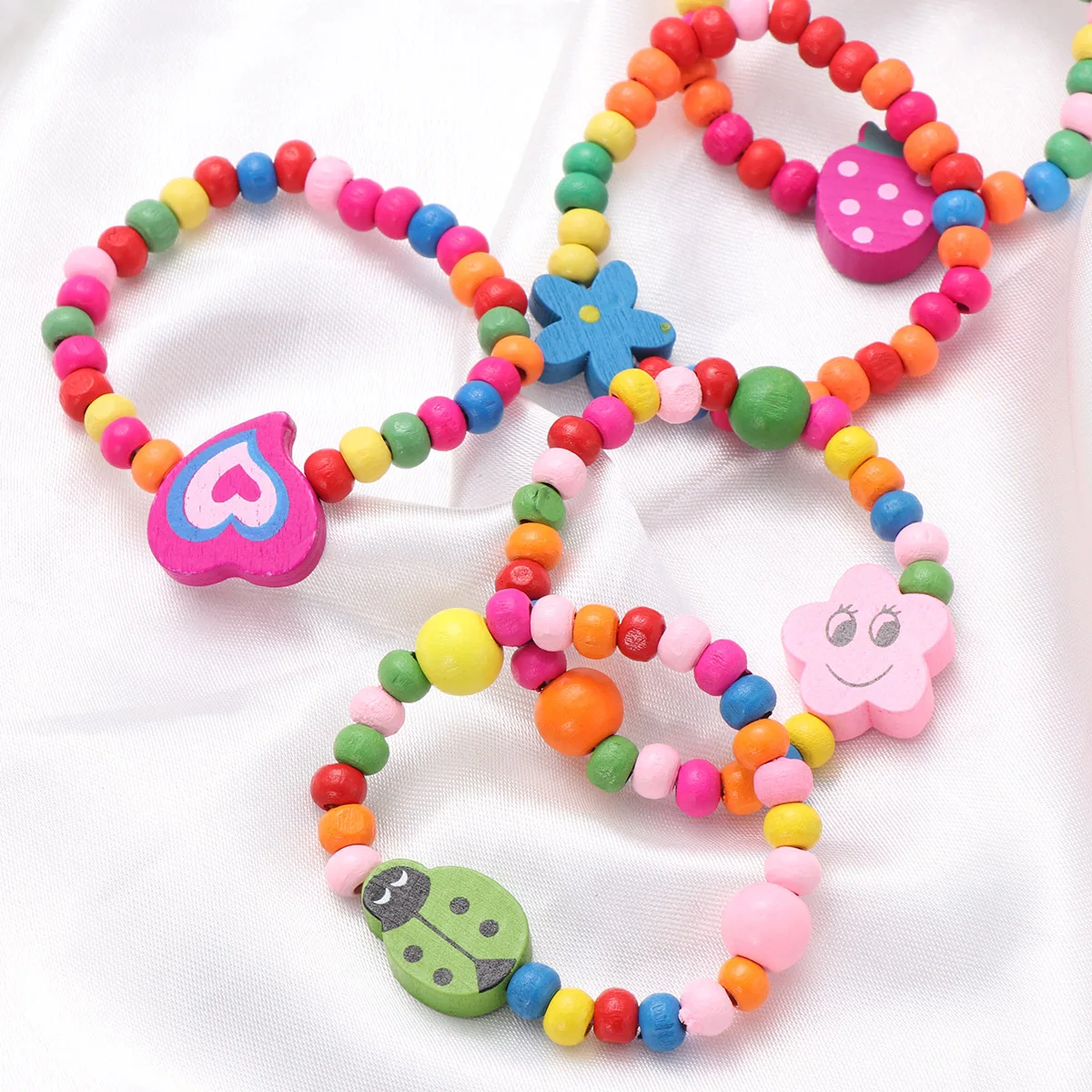Wholesale 10Pcs/Lot Kids Wood Lovely Bracelets Birthday Party Gift Favor Jewelry 