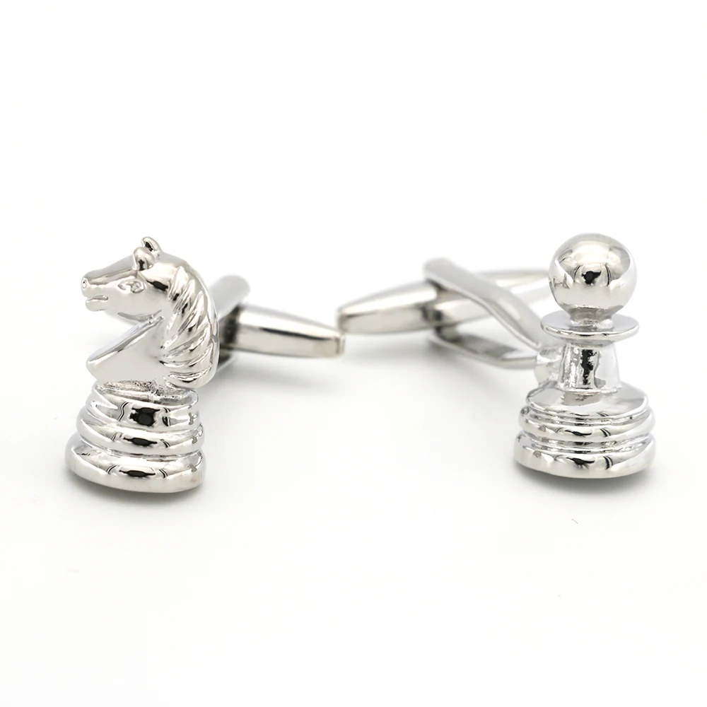 

Men's Chess Cuff Links Copper Material Silver Color