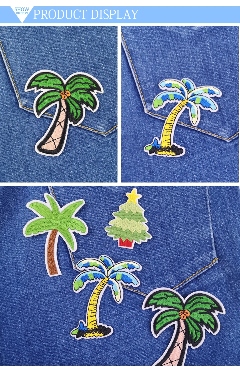3D Embroidery Patch Christmas Tree Coconut Tree Cactus Embroidery Patches Applique DIY Iron On Stickers On Clothes Vest(8)