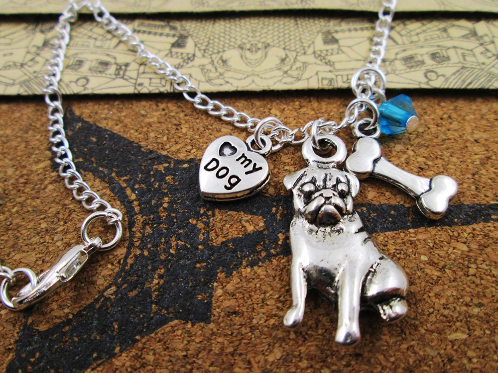 silver plated chain necklace love my dog /dog lover /bone necklace