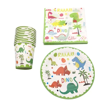 

60PCS/lot Happy Birthday Party Napkins Cartoon Dinosaur Theme Tableware Set Baby Shower Plates Decorations Cups Glass Towels