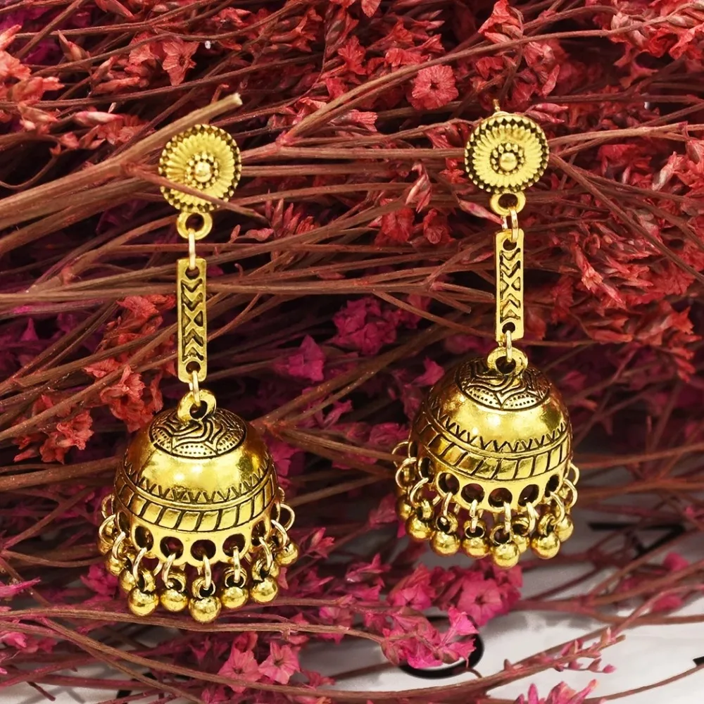 Индийские Jhumka Jhumki Висячие серьги для женщин резной цветок оксидированный кисточкой бисером pendientes Афган турецкий Египет племенной ювелирные изделия