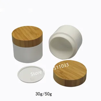 

20Pcs 30g 50g Empty Elegant Plastic Mask Refillable Bottle Jar DIY White Cosmetic Cream Packing Jar Bamboo Lid Cap Cosmetic Pot