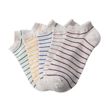 5 пар, женские аккуратные носки до щиколотки, полосатые, цветные, в горошек, маленькие, свежие, в студенческом стиле, хлопковые, летние дышащие носки для девочек, счастливые носки