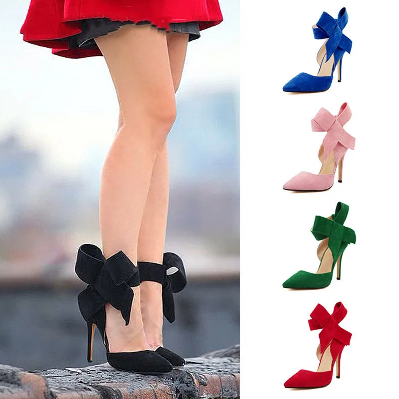 

Sexy Nightclub Ladies Big Bow Shallow Mouth Pointed High Heels Fashion Wedding Shoes Stiletto Hollow Women's Shoes Bowknot