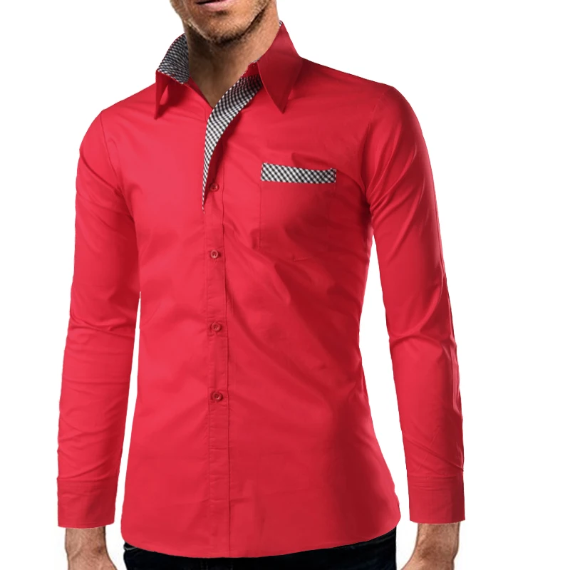 Brand 2018 Fashion Male Shirt Long Sleeves Tops Plaid Cotton Stitching