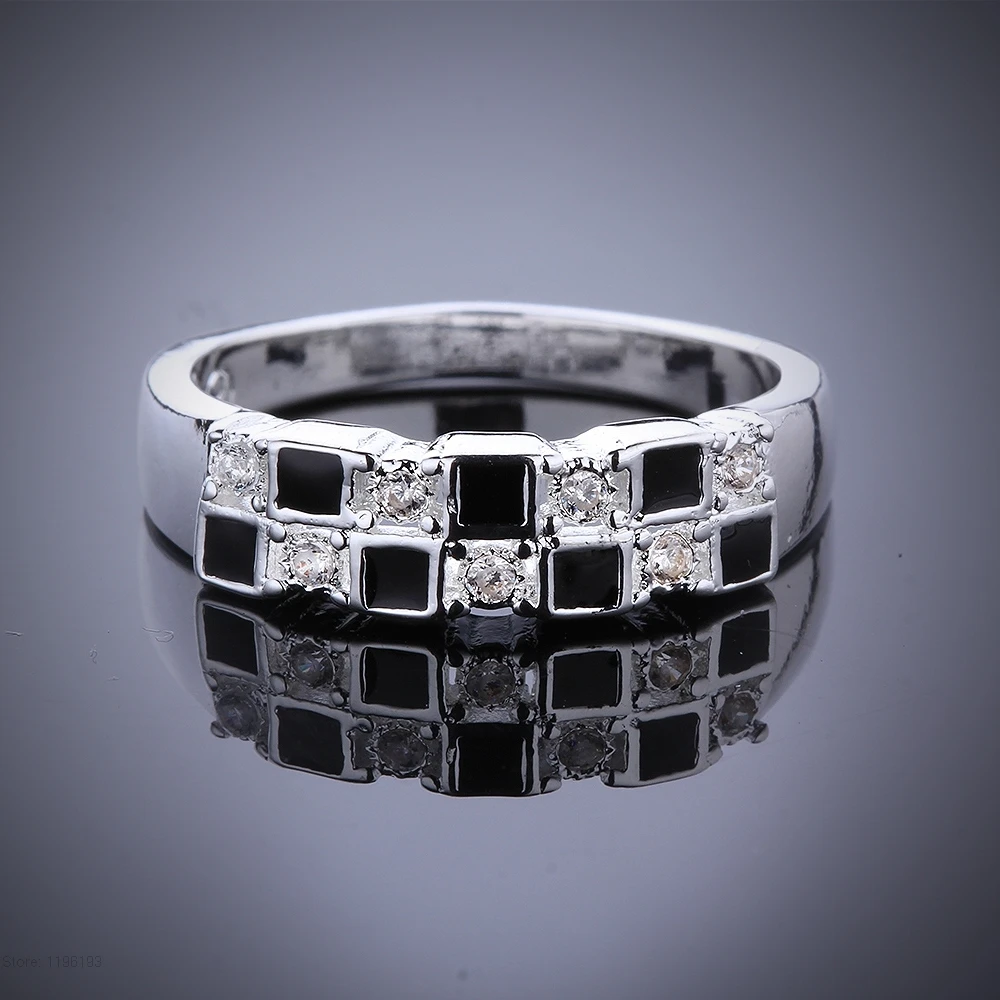 Серебряные кольца для женщин, черная эмаль, квадратное и cz каменное Кристальное кольцо, подарки для женщин, винтажное свадебное кольцо, ювелирное изделие, Bague anillos