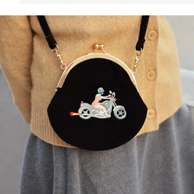 Velvet Bag women Vintage bag Velvet Embroidery Women Messenger Bags In Semi-circle Round Shape Original Designed