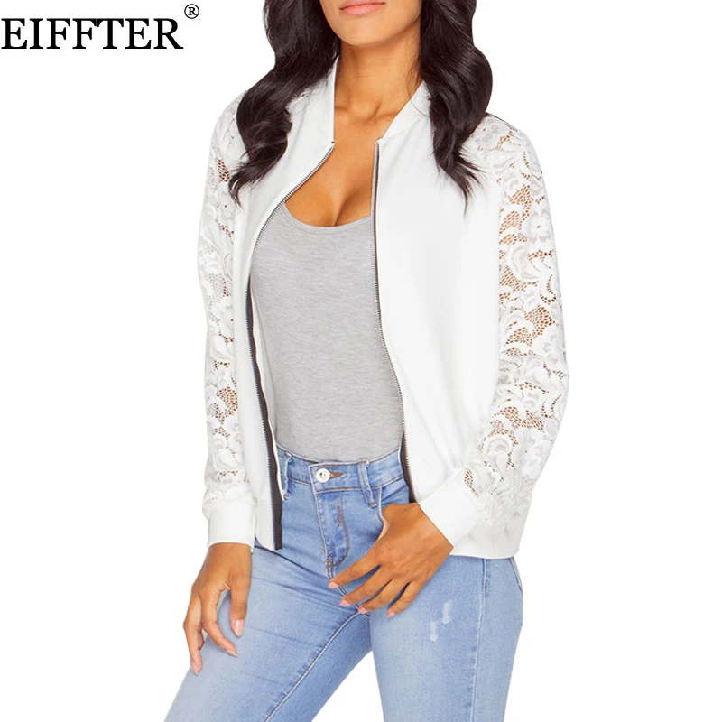 EIFFTER Women Jackets New Arrival Autumn Ladies Solid Lace Stitching