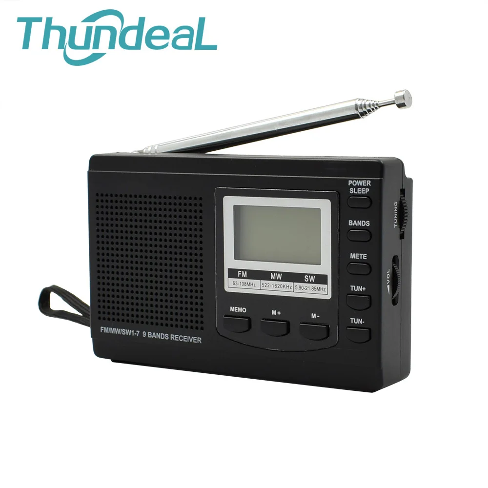 

Portable Mini Radio FM MW SW 9 Band Receiver DSP Emergency Broadcasting Player With Digital Screen Display Alarm Clock FM Stereo