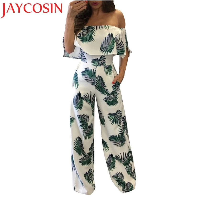 JAYCOSIN 2017, новая мода многоцветный для женщин короткий рукав с открытыми плечами цветочный принт Playsuit длинный комбинезон