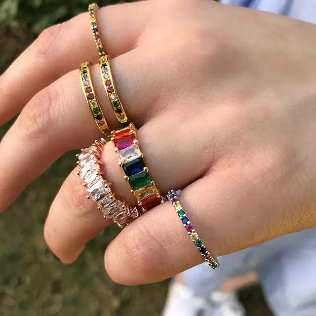 

colorful cz fashion ring for women mother's day gift jewelry 2019 elegant paved multi color rainbow cz Mama Letter finger rings