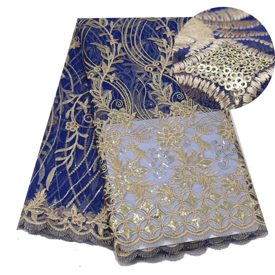 

Blue African Sequins Indian Lace Fabric French Lace Fabric 5 Yards Nigerian French Fabric High Quality African Tulle Lace Fabric