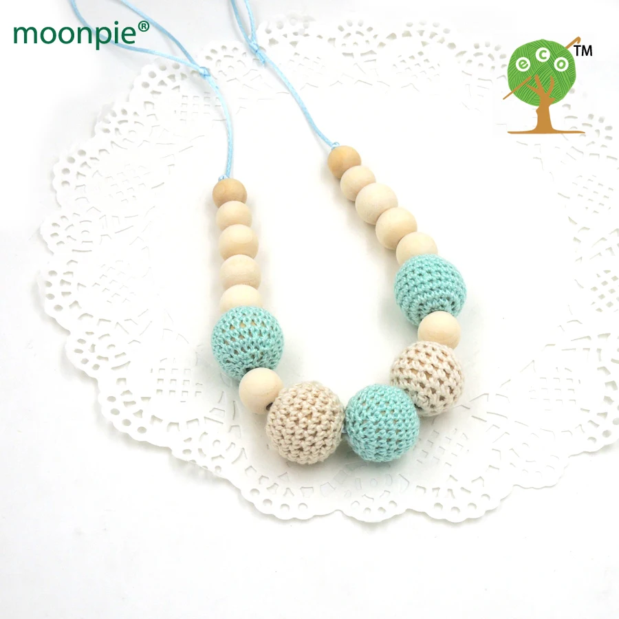 Drop shipping Mint teal cream crochet beads Teething necklace Breastfeeding mom necklace. baby teether shower gift EN14