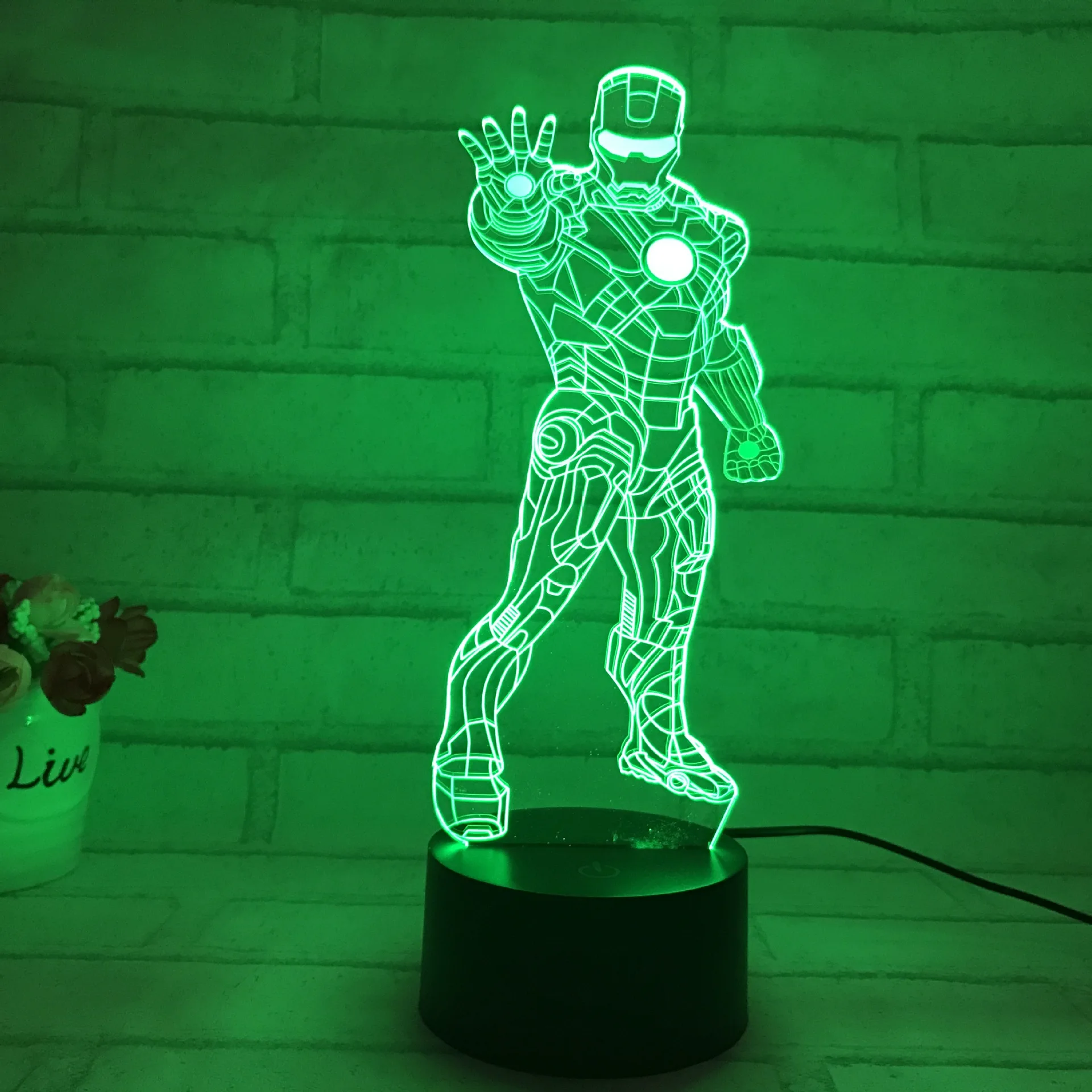 7 цветов подставка Железный человек голограма 3D огни Luz De Светодиодная лампа