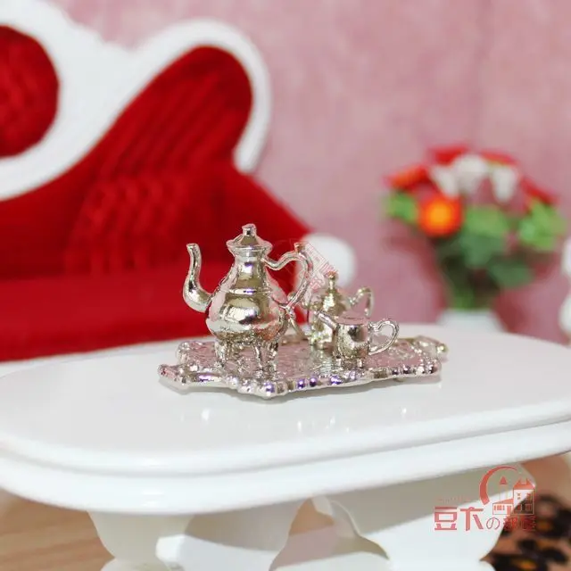 Mini Dollhouse Baby with silver teapot set is very realistic