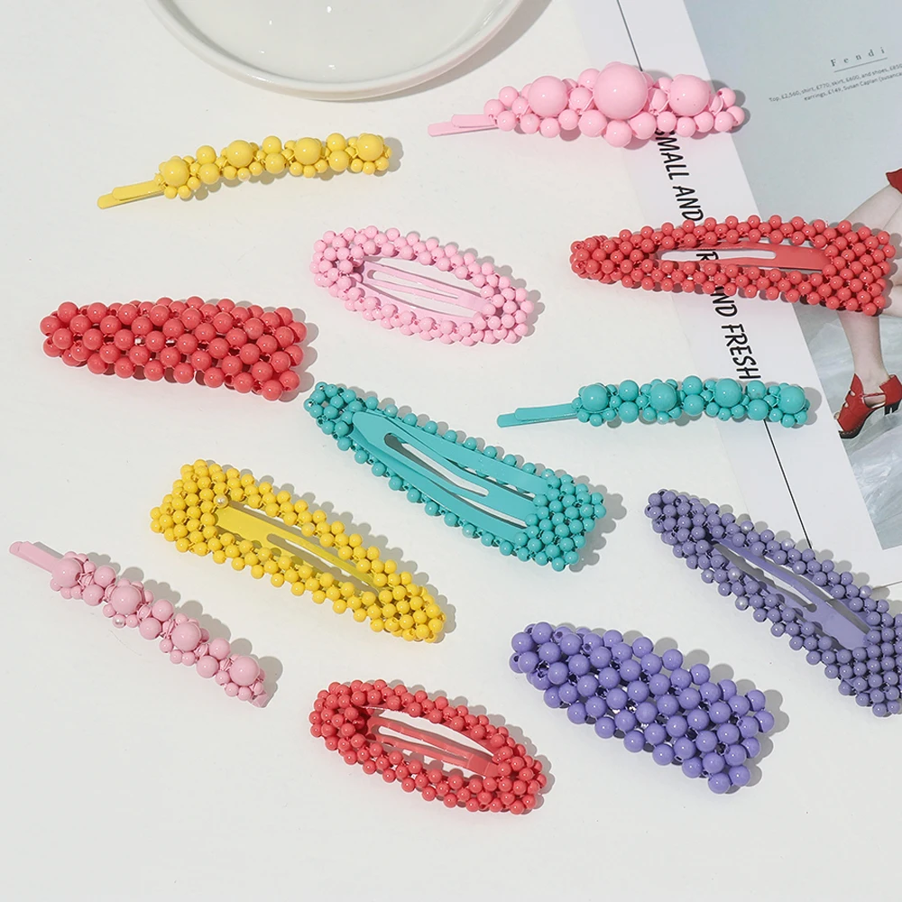 

1Set Colorful Beads Barrettes Irregular Geometric Hair Clip Sweet Flower Hair Grip Hairpin Party Hair Accessories For Women Girl