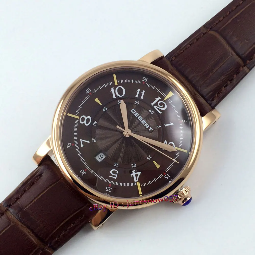 

Genuine Debert 43mm Luxury MIYOTA coffee dial date window golden case 5ATM 8215 movement Automatic Men's watch DE55