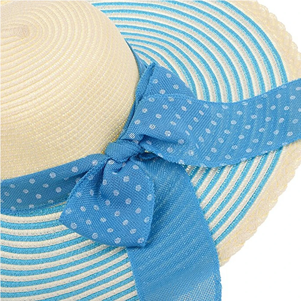 Женский Широкий Бант края летние шапки пляжная соломенная шляпа в полоску широкополые шляпы