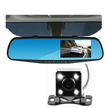 

1080P Car Dvr Camera 4.3 Inch Rearview Mirror Digital Video Recorder Dual Lens night vision reverse car camera with scale line