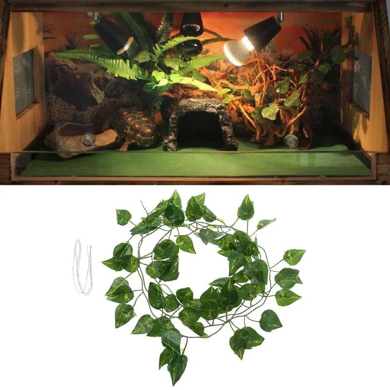 

Artificial Vine Reptile Terrarium Box Habitat Decoration Lizard Green Fake Plants Leaves Landscaping Green