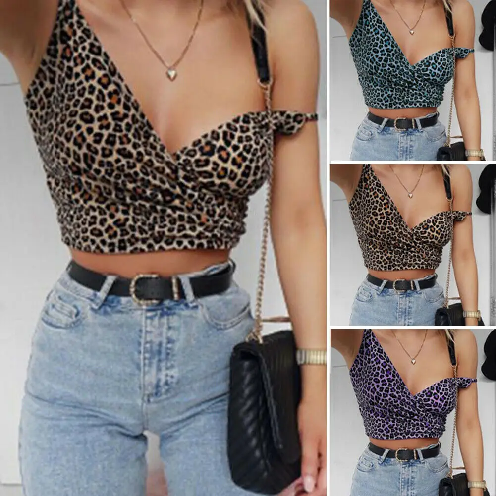 

New Women Ladies Fashion Casual Summer Tank Top Silk Satin Camisole Sleeveless V Neck Leopard Vest Tank Top Party Clubwear
