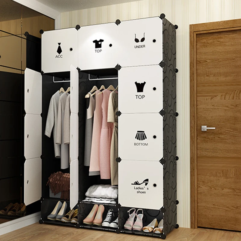 DIY Bedroom Wardrobe Storage Simple Furniture Fold Portable Storage Cabinet Assembly Rack Multi-grid Wardrobe Thickening