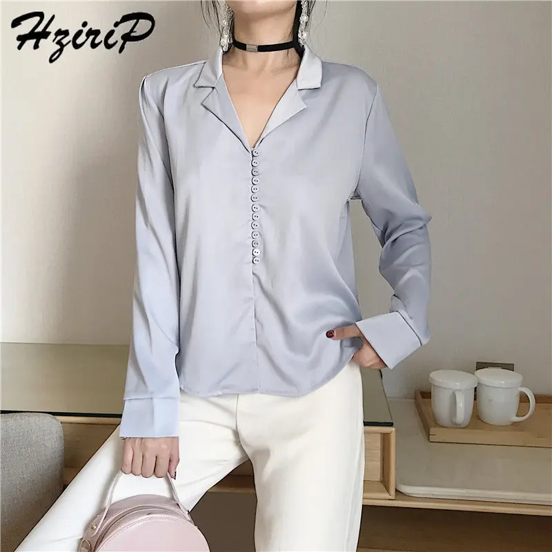 

Hzirip 2019 Spring Summer Sweet Fashion Fresh Simple Brief Tops Retro Office Ladies Loose Casual Long Sleeves Shirts 6 Colors