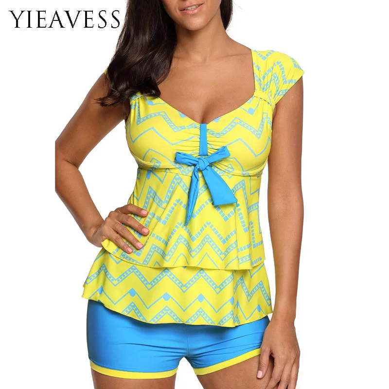 

2018 New Print Women Swimsuit plus size 5XL Retro Tankini Set with short Ruffles Bathing Suit Beach Swimwear Female