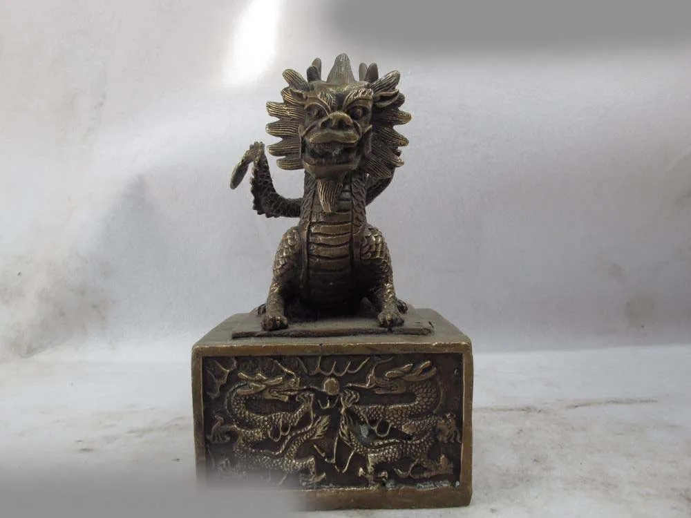 

7 Chinese Royal Palace Classical Copper Bronze Dragon Imperial jade seal statue SD 506
