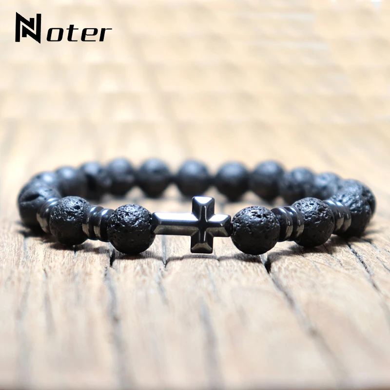 

Minimalist Male Bracelets Stone Black Cross Braslet Prayer Jewelry Men Accessories Pulseira Masculina Present For Homme Boys