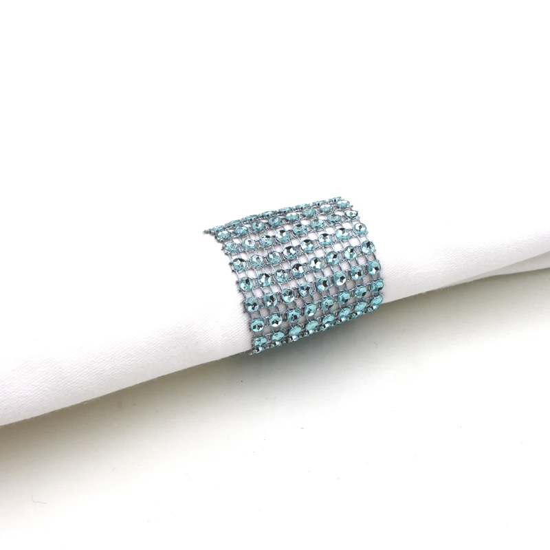 Wholesale 100Pcs/Lot Plastic Rhinestone Wrap Light Blue Napkin Ring