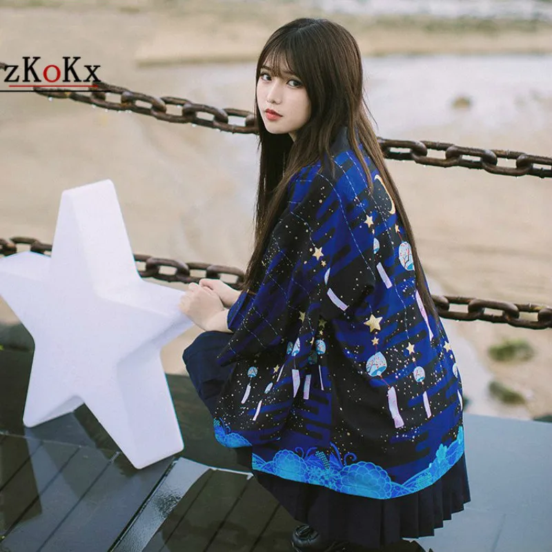 Harajuku Japanese Style Kimono Men Women Cardigan Moon Traditional Japanese Clothing Asian Clothes Sun Protection shirts blouses