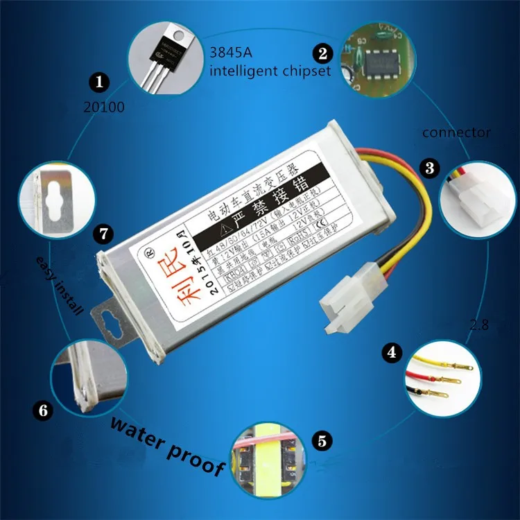 converter конвертер 36 В/48 В/60 в/72 в универсальный до 12 В 20A, электрический автомобиль/скутер/мотоцикл adapter адаптер