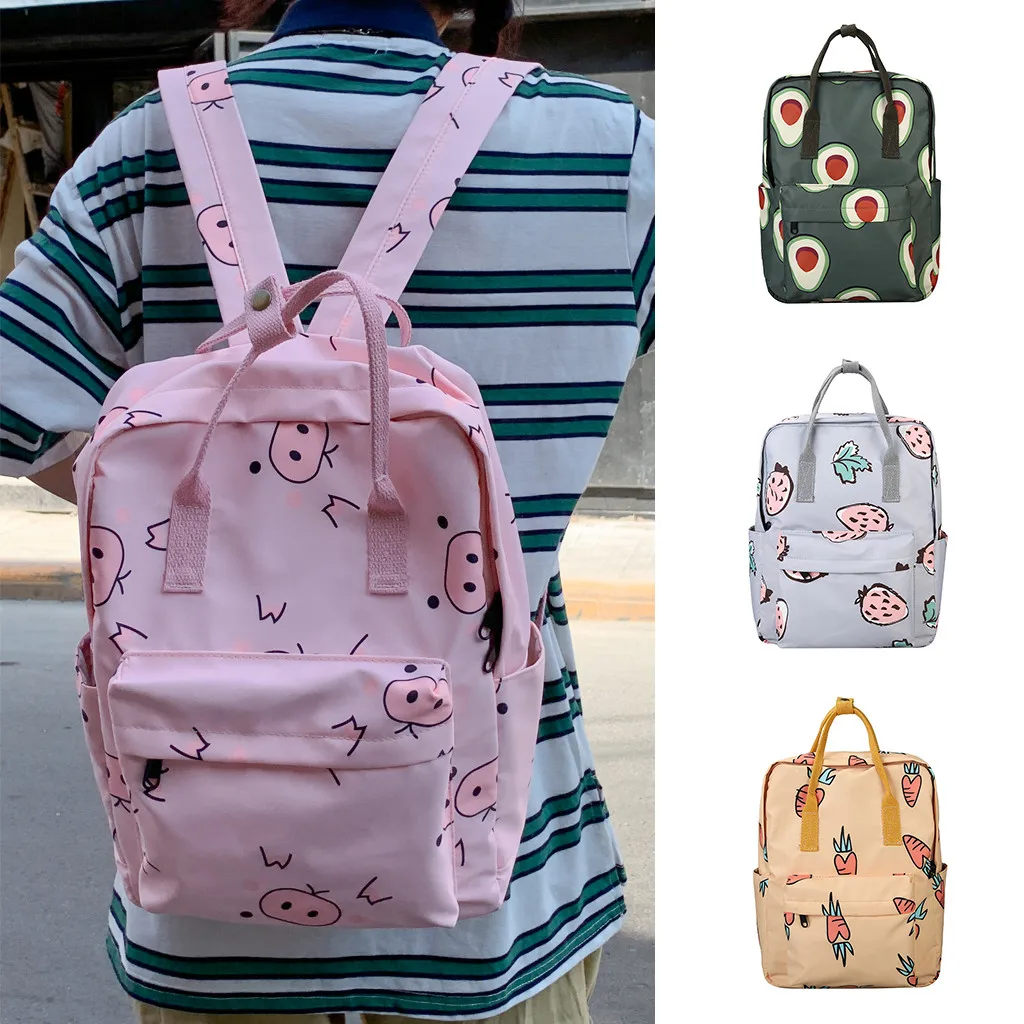 

Women's Fashion Fruit Printed Avocado Strawberry Backpack Casual Outdoor Backpack Leisure Travel Bag mochila mujer