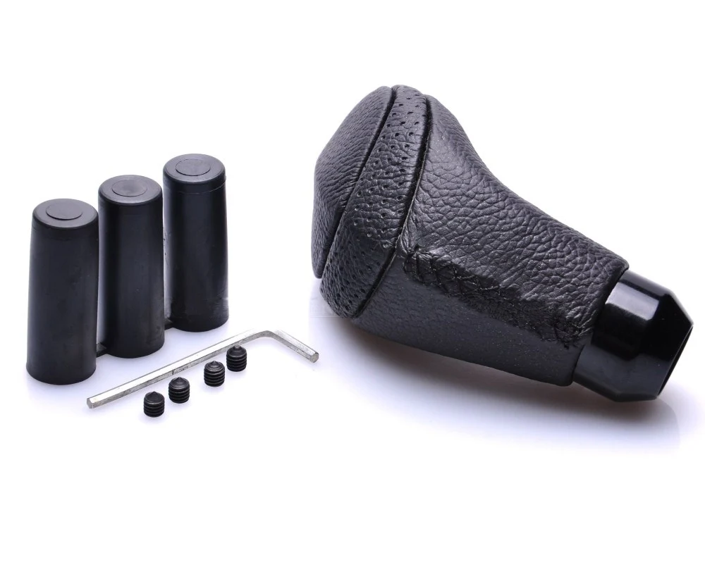 Universal Black Leather Thread Car Auto Manual Gear Shift Shifter Knob