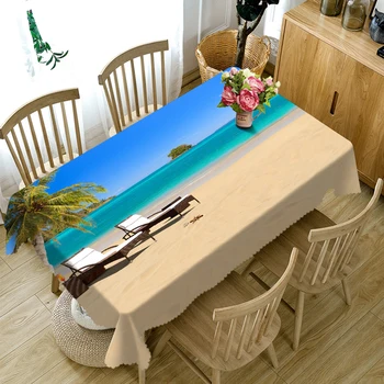 

3D Tablecloth Seaside Beach Pattern Washable Cloth Thicken Rectangular and Round Table Cloth for Wedding Manteles